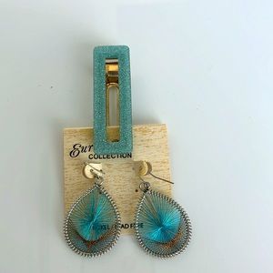 Earnings with hair clip. Color turquoise.